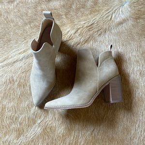 Tan chunky heel ankle boots